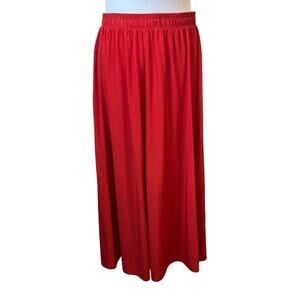 SUNNY LADY Vintage Skirt Women's 18 XL Solid Red Silky Polyester Long A-Line